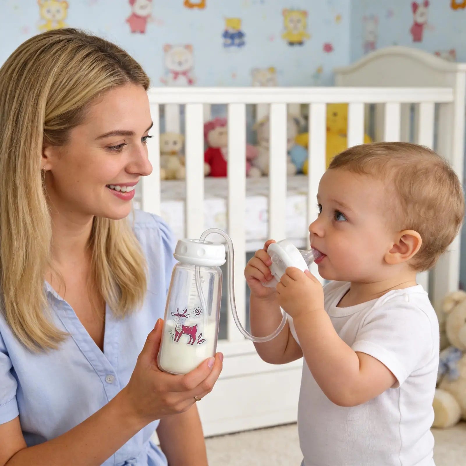 3-in-1 Baby Feeding Bottle – 240ml Wide Neck Anti-Colic Milk Bottle with Pacifier & Hands-Free Gravity Ball Design