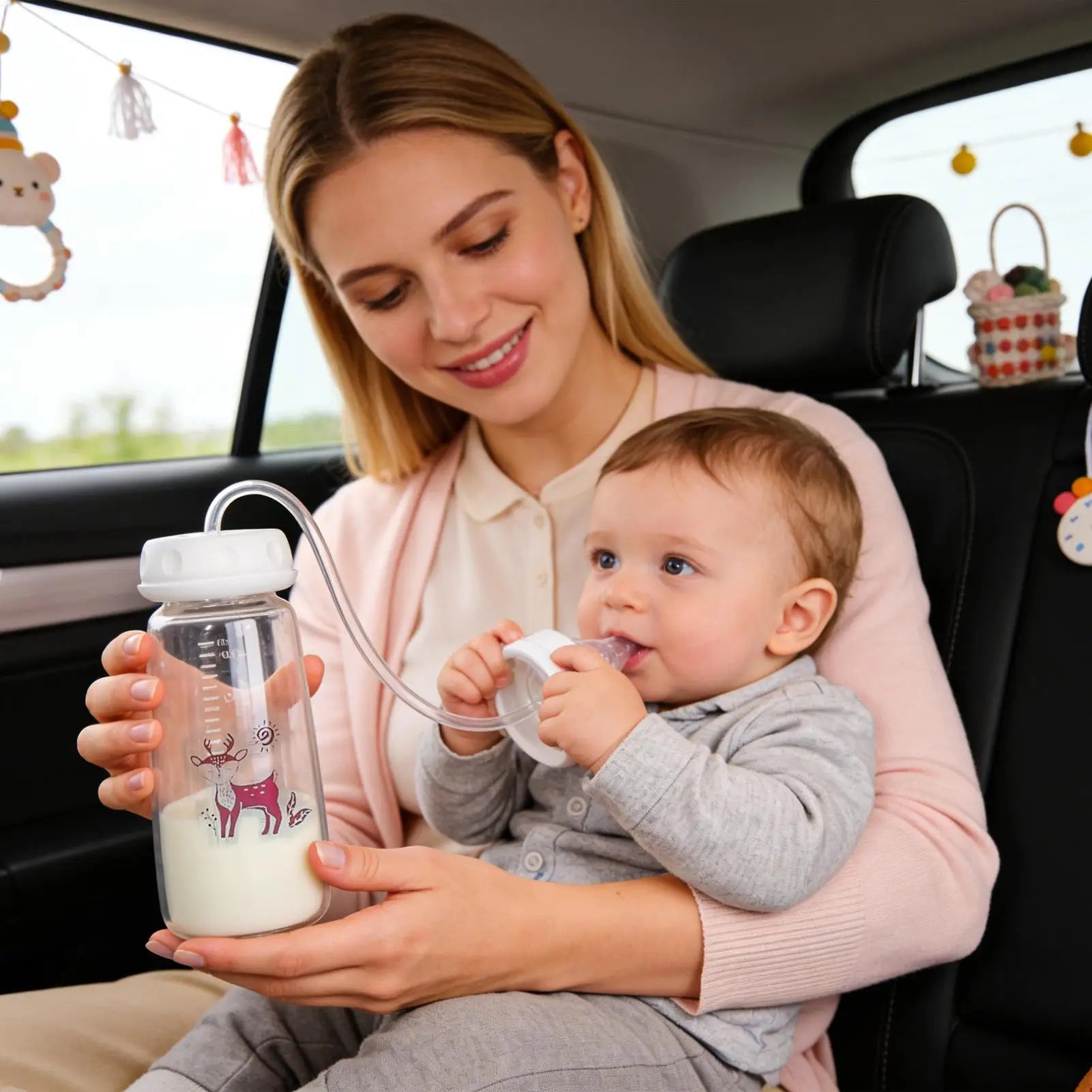 3-in-1 Baby Feeding Bottle – 240ml Wide Neck Anti-Colic Milk Bottle with Pacifier & Hands-Free Gravity Ball Design