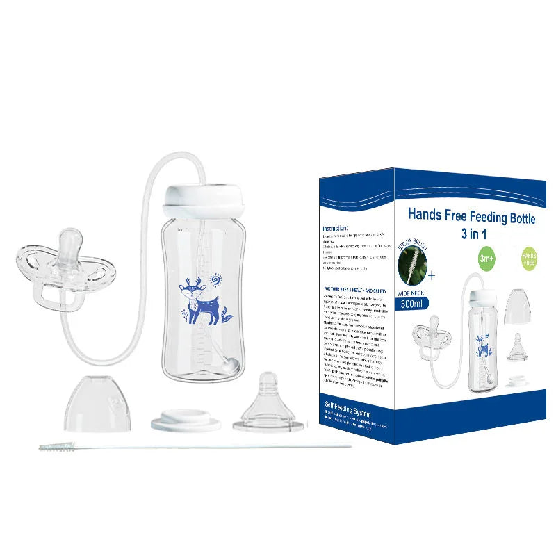 Smart 3-in-1 Baby Feeding Bottle – 300ml BPA-Free Hands-Free Anti-Colic Milk Bottle with Flexible Tube System