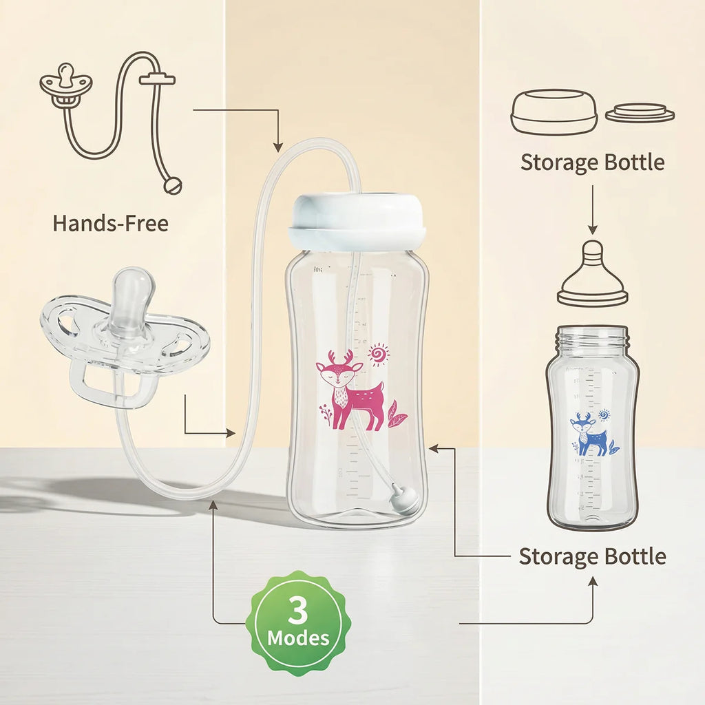 Smart 3-in-1 Baby Feeding Bottle – 300ml BPA-Free Hands-Free Anti-Colic Milk Bottle with Flexible Tube System
