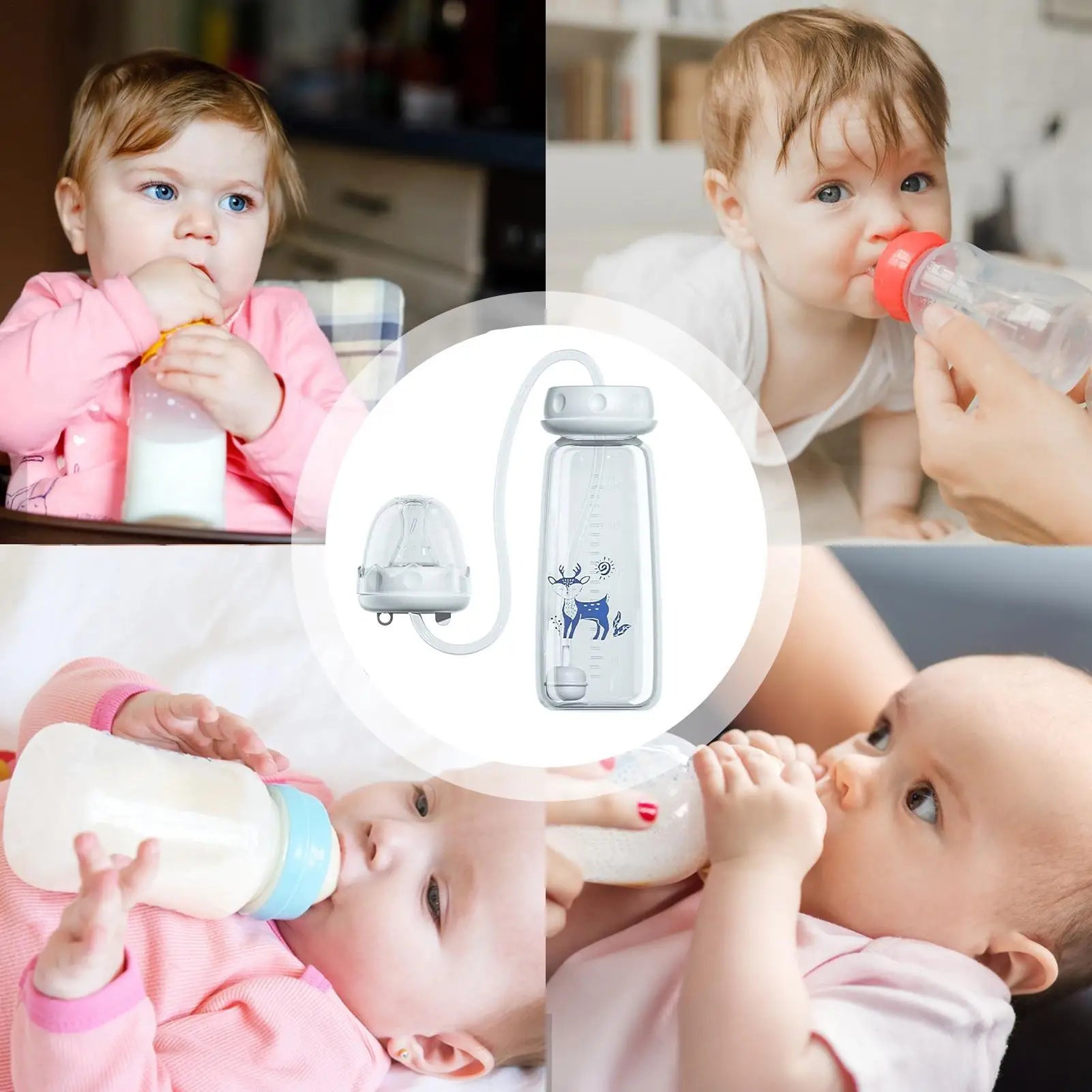 3-in-1 Baby Feeding Bottle – 240ml Wide Neck Anti-Colic Milk Bottle with Pacifier & Hands-Free Gravity Ball Design