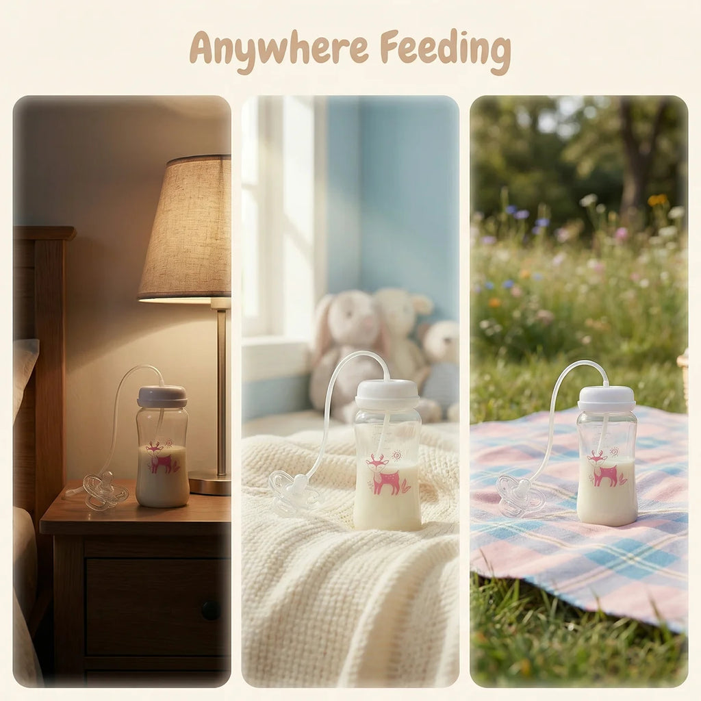 Smart 3-in-1 Baby Feeding Bottle – 300ml BPA-Free Hands-Free Anti-Colic Milk Bottle with Flexible Tube System
