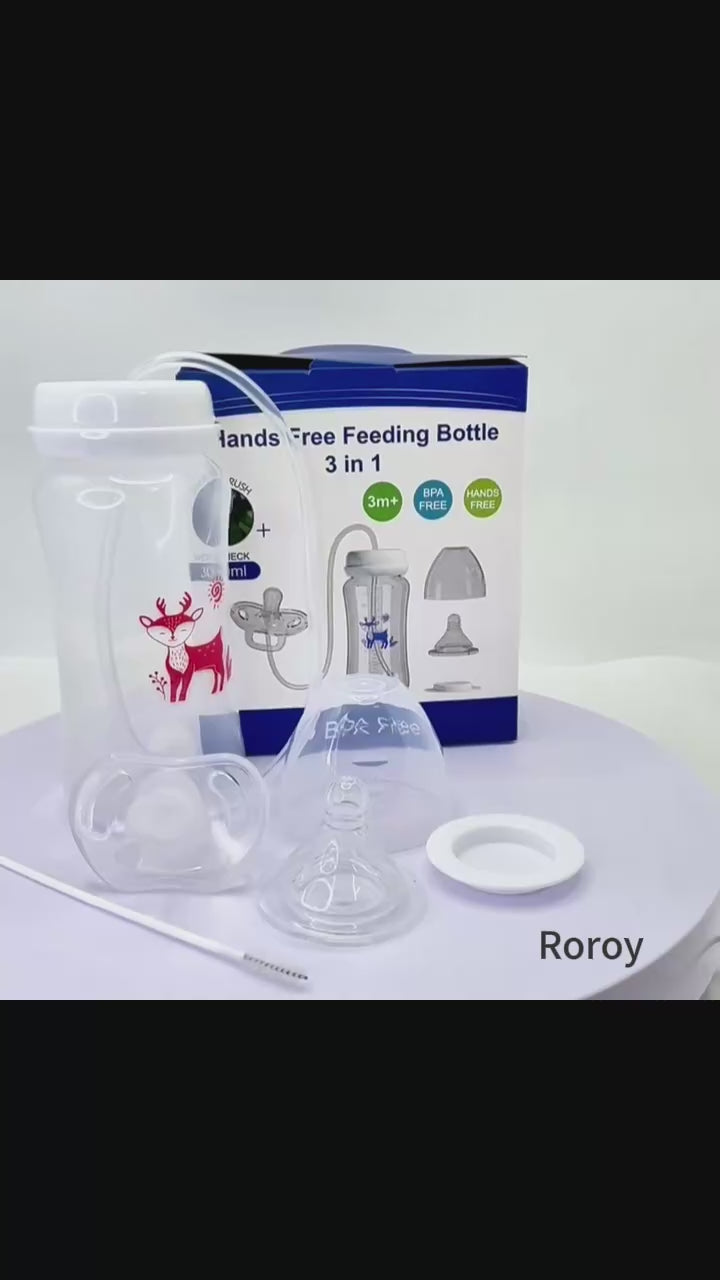 Smart 3-in-1 Baby Feeding Bottle – 300ml BPA-Free Hands-Free Anti-Colic Milk Bottle with Flexible Tube System